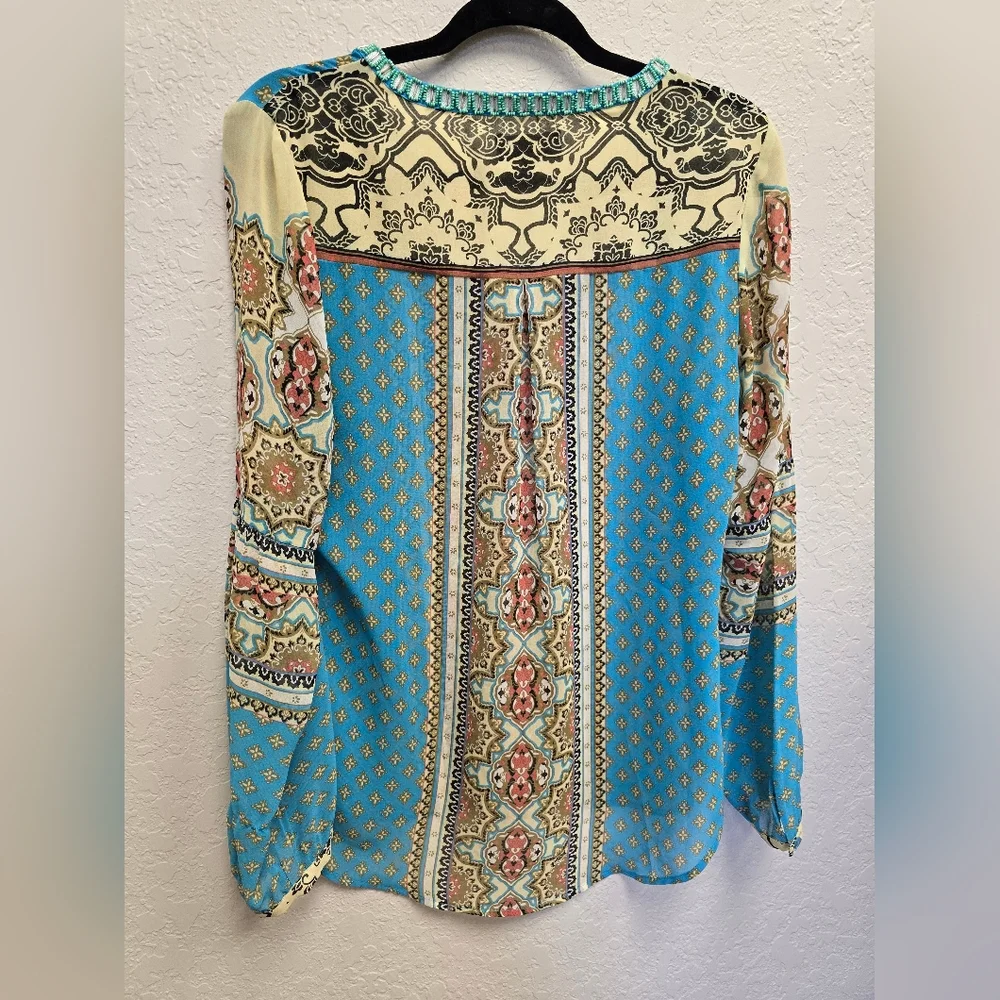 Hale Bob Blue and Cream Patterned Blouse - Picture 5 of 5